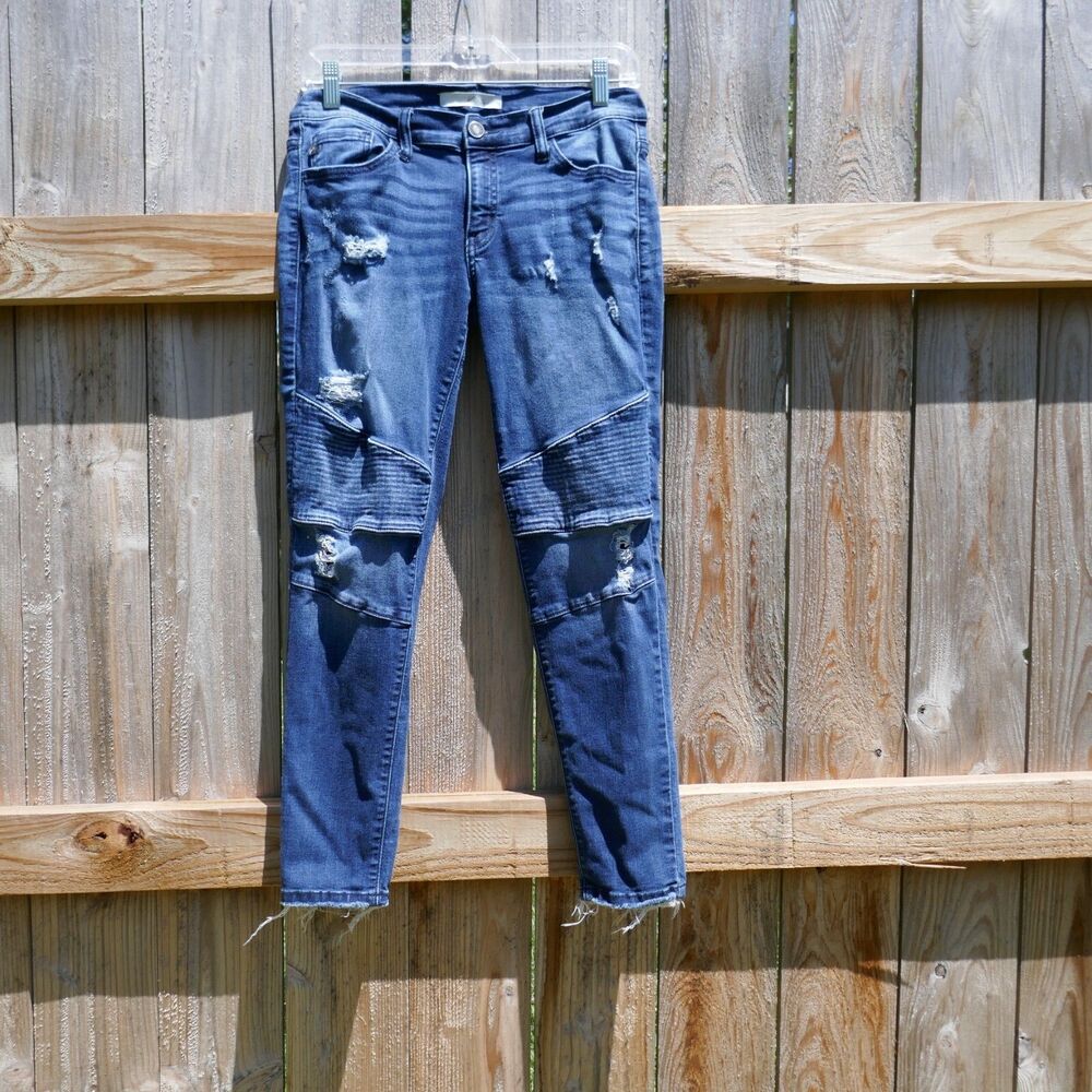 Kancan Moto Ankle Skinny Jeans  Size 28 Raw Hem Denim Distressed KC8201SD